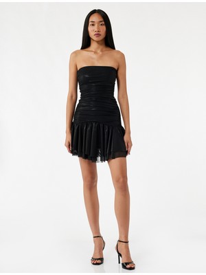 Koton Straplez Drapeli Volanlı Mini Abiye Elbise