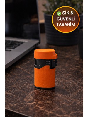 Toyfest Turuncu Rüzgar Geçirmez Çakmak Turbo Alev Doldurulabilir Metal Başlıklı Güçlü Çakmak