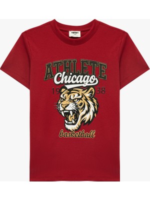 Koton Kaplan Baskılı Bisiklet Yaka Kısa Kollu Pamuklu Tişört