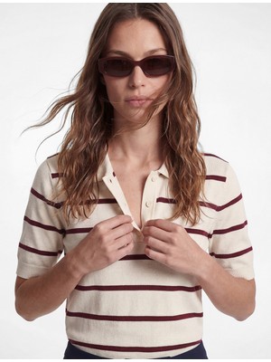 Koton Kısa Kollu Polo Yaka Çizgili Triko Tişört