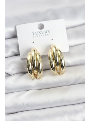 Gold Renk Pirinç Yarım Halka Model Kadın Küpe (VICE/1395)