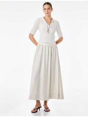 Koton Viskon Kupro Kumaş Bol Kalıp Midi Kloş Etek