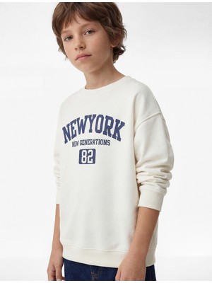 Koton Pamuklu Uzun Kollu Bisiklet Yaka Baskılı Sweatshirt