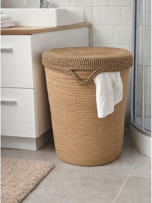 PremiumPort 40X45 cm Örgü Jüt Çamaşır Sepeti, Şık ve Kullanışlı Organizatör