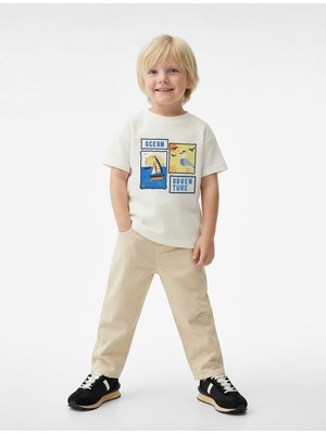 Koton Kısa Kollu Bisiklet Yaka Baskılı Pamuklu Tişört