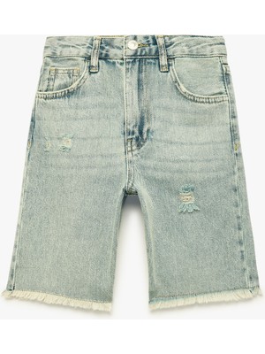 Koton Yıpratma Detaylı Pamuklu Cepli Denim Şort