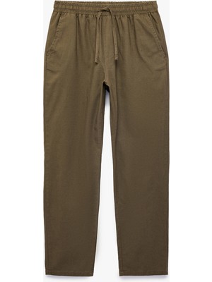 Koton Beli Bağcıklı Cep Detaylı Keten Pamuk Karışımlı Pantolon