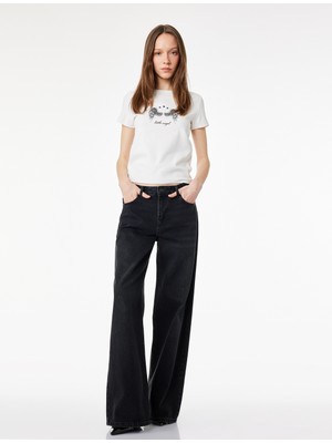 Koton Slim Fit Kısa Kollu Bisiklet Yaka Melek Baskılı Tişört