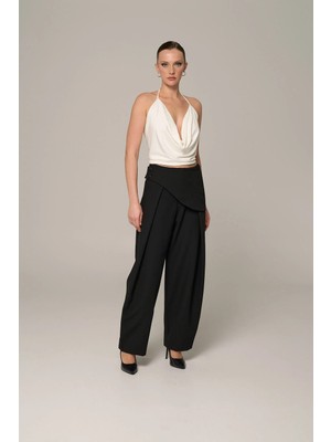 Thalure Kadın Siyah Bel Detaylı Pantolon