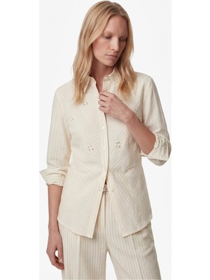 Koton Regular Fit Uzun Kollu Klasik Yaka Çiçek Nakışlı Düğmeli Çizgili Gömlek