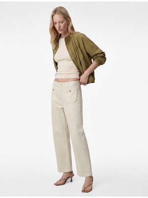 Koton Yüksek Bel Pamuklu Cep Detaylı Geniş Kısa Paça Pantolon - Culotte Jeans