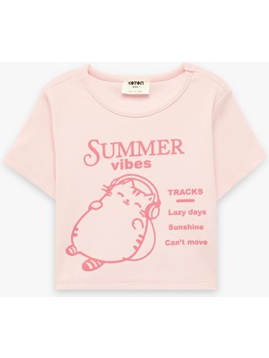 Koton Pamuklu Kısa Kollu Bisiklet Yaka Baskılı Tişört