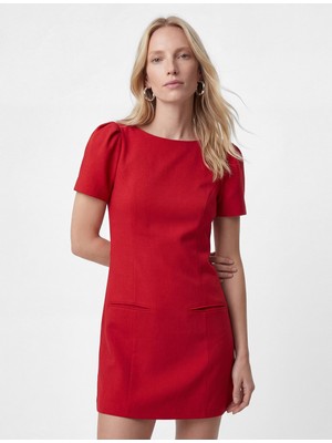 Koton Viskon Keten Karışımlı Cep Detaylı A Kesim Kısa Balon Kollu Mini Elbise