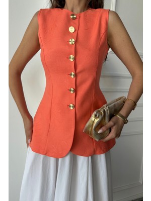 Infivento Jakar Keten Yelek Belden Oturtmalı Gold Düğmeli - Orange