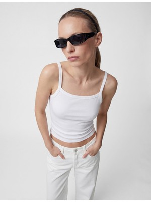 Koton Slim Fit Ribanalı Kolsuz Kare Yaka Bluz