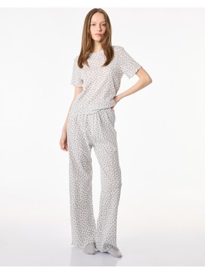 Koton Pamuklu Kısa Kollu Bisiklet Yaka Leopar Desenli Pijama Takımı
