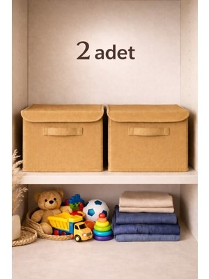PremiumPort 2'li Kapaklı Saklama Kutusu 30X30X30 Cm, Katlanabilir Dolap Organizer