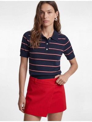 Koton Kısa Kollu Polo Yaka Çizgili Triko Tişört