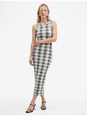 Koton Slim Fit Bisiklet Yaka Midi Boy Ekose Bodycon Elbise