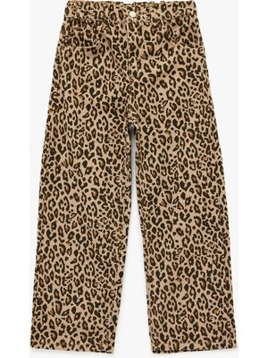 Koton Pamuklu Loose Fit Beli Lastikli Geniş Paça Leopar Desenli Denim Pantolon