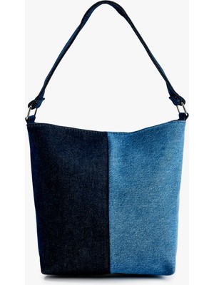 Koton Renk Bloklu Denim Tote Çanta