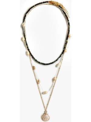 Koton Boncuklu Deniz Kabuğu Çoklu Kolye
