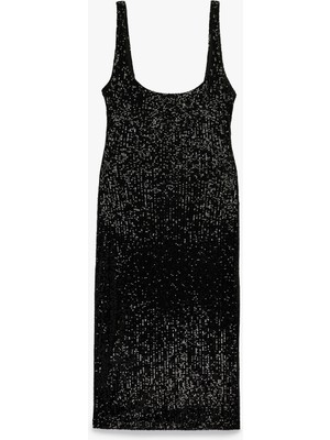 Koton Pullu Payetli Kolsuz U Yaka Midi Slim Fit Abiye Elbise