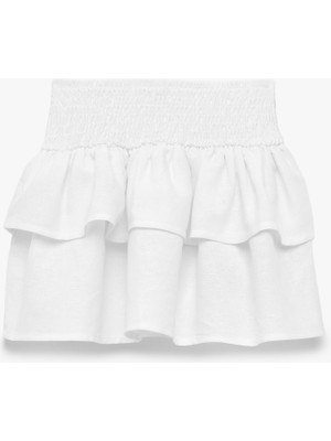 Koton Beli Gipe Detaylı Katkat Fırfırlı Keten Mini Etek