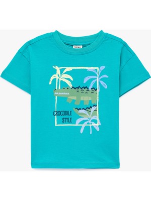 Koton Kısa Kollu Pamuklu Bisiklet Yaka Baskılı Oversize Tişört