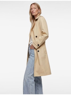 Koton Pamuklu Uzun Kollu Düğmeli Kruvaze Kemerli Oversize Gabardin Trençkot
