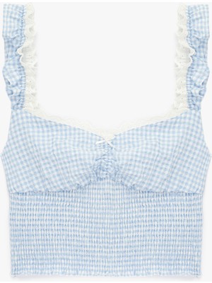 Koton Geniş Yaka Kolsuz Fırfırlı Gipeli Crop Bluz