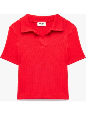 Koton Kız Çocuk Kısa Kollu Basic Polo Yaka Tişört Cepsiz Kırmızı Renk Pamuklu Malzeme