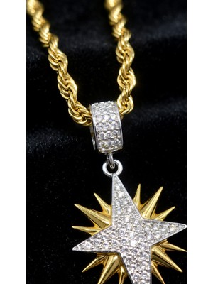 Stainless Steel Zitrkon Taşlı Kuzey Yıldızı Gold Kolye