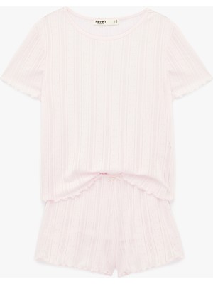 Koton Kısa Kollu Bisiklet Yaka Şortlu Pijama Takımı
