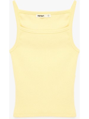 Koton Slim Fit Ribanalı Kolsuz Kare Yaka Bluz