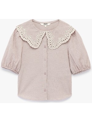 Koton Işleme Detaylı Kısa Kollu Ekoseli Bebe Yaka Gömlek