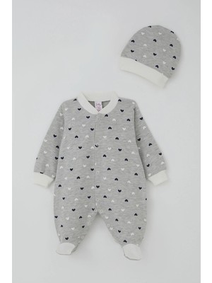 Breeze Kız Bebek Patikli Tulum Kalp Desenli 0-6 Ay, Açık Gri Melanj
