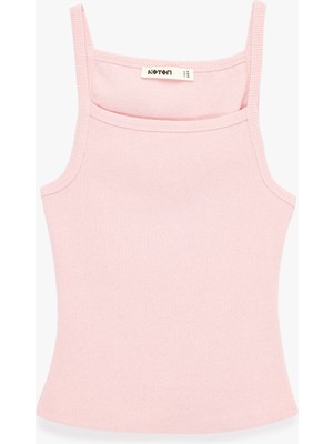 Koton Slim Fit Ribanalı Kolsuz Kare Yaka Bluz
