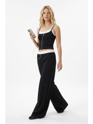 Rays Siyah Bel Lastikli Geniş Paça Pantolon 2530