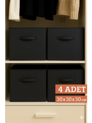 PremiumPort 4'lü Siyah Kumaş Dolap Içi Çok Amaçlı Saklama Kutusu 30X30X30 cm