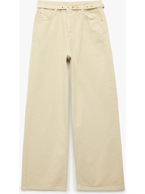 Koton Pamuklu Yüksek Bel Kemerli Geniş Paça Pantolon - Wide Leg Jeans