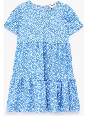 Koton Bisiklet Yaka Kısa Kollu Kat Detaylı Desenli Elbise