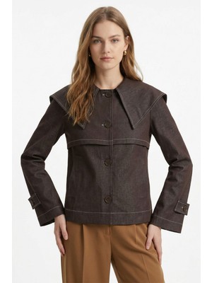 Rays Mürdüm Pelerin Detay Düğmeli Denim Ceket 7681