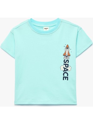 Koton Pamuklu Kısa Kollu Bisiklet Yaka Baskılı Tişört