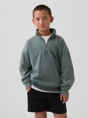 Gap Erkek Çocuk Yeşil Vintagesoft Terry Relaxed Yarım Fermuarlı Sweatshirt