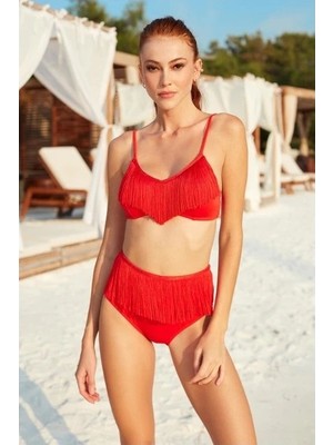 Pierre Cardin Kadın Kız Püsküllü Yüksel Bel Destekli Ince Askılı 1 Taraf Omuz Çıkartılabilir Bikini