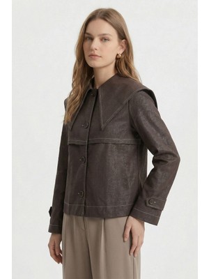 Rays Acı Kahve Pelerin Detay Düğmeli Denim Ceket 7681