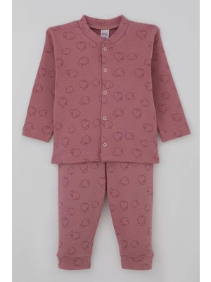 Breeze Kız Bebek Pijama Takımı Elma Bahçesi Önden Çıtçıtlı 4 Ay-1 Yaş, Gülkurusu