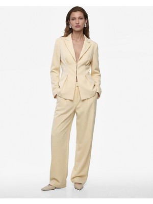 Koton Yüksek Bel Viskon Karışımlı Cepli Geniş Paça Kumaş Pantolon