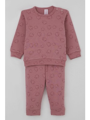 Breeze Kız Bebek Pijama Takımı Omuzdan Patlı Elma Bahçesi 4 Ay-1 Yaş, Gülkurusu